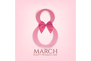 8 March greeting card template with pink bow.