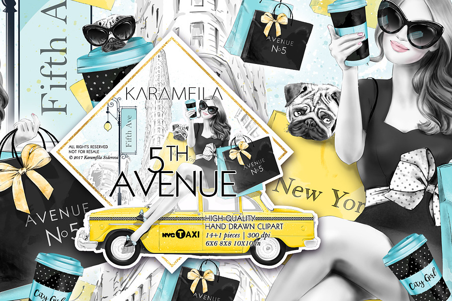 5th Avenue New York City Clipart in Illustrations - product preview 8