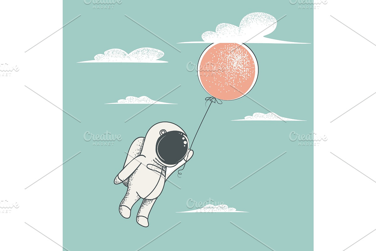 Little astronaut fly with red balloon in Illustrations - product preview 8