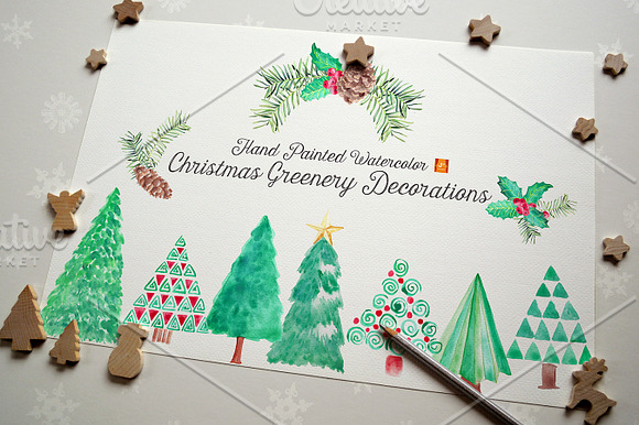 Watercolor Xmas Greenery Clip Arts in Illustrations - product preview 4