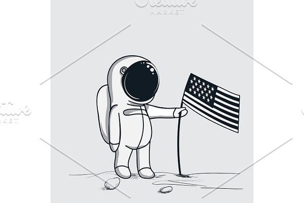 astronaut sets american flag on the moon