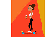 Vector cute hipster girl on longboard illustration