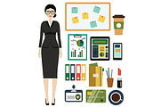 Business woman kit. Office icons