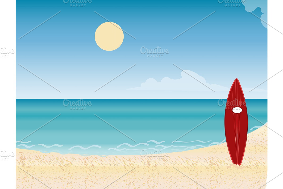 Surfboard beach vacation in Illustrations - product preview 8