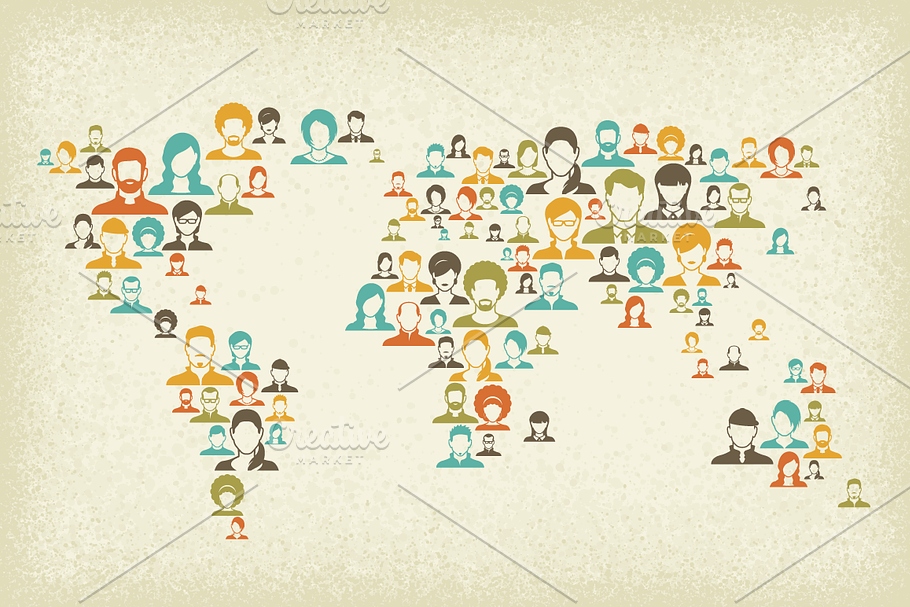 World map with people profile icons in Illustrations - product preview 8