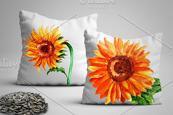 Watercolor Sunflower Set. in Objects - product preview 1