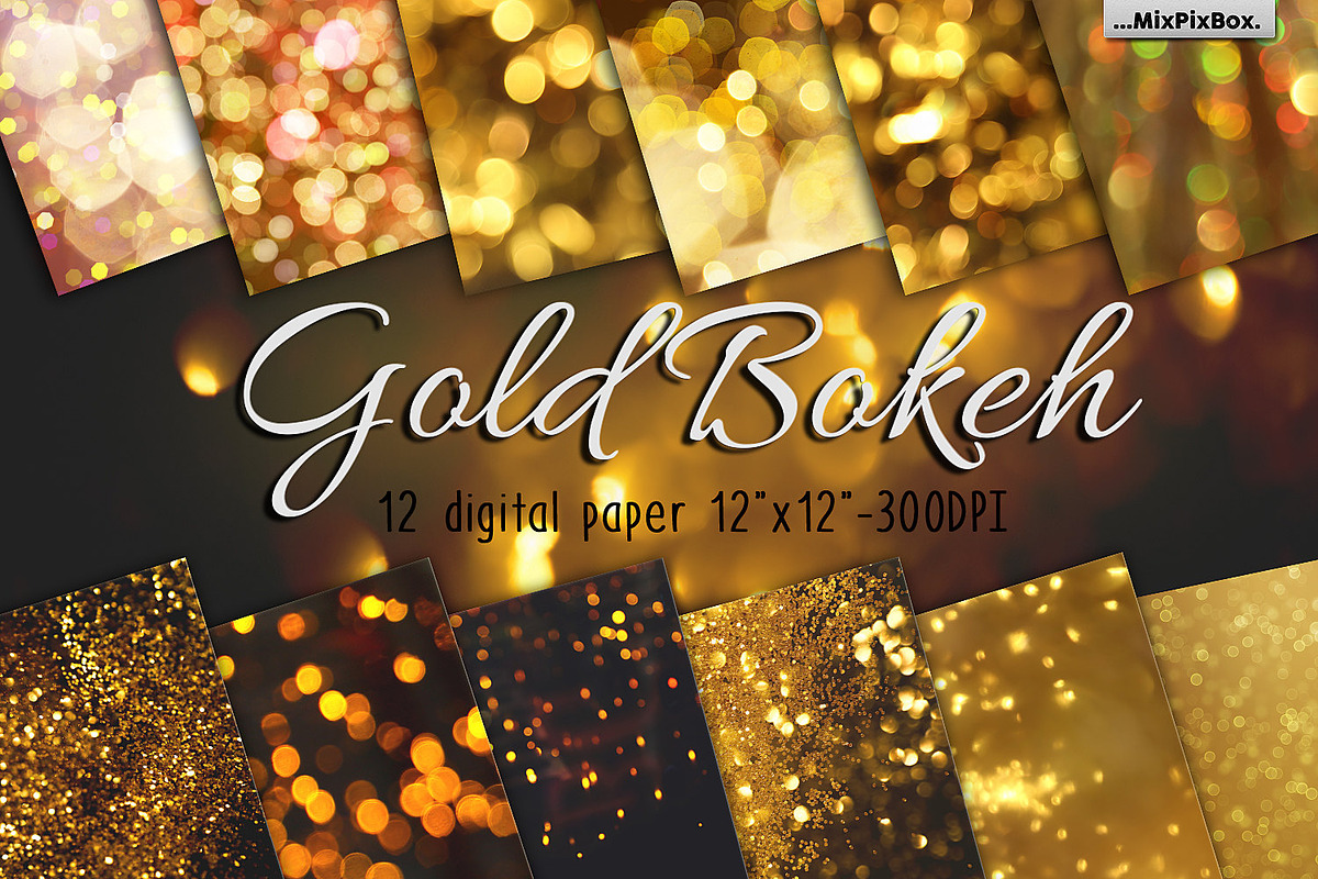 Gold bokeh digital paper in Textures - product preview 8