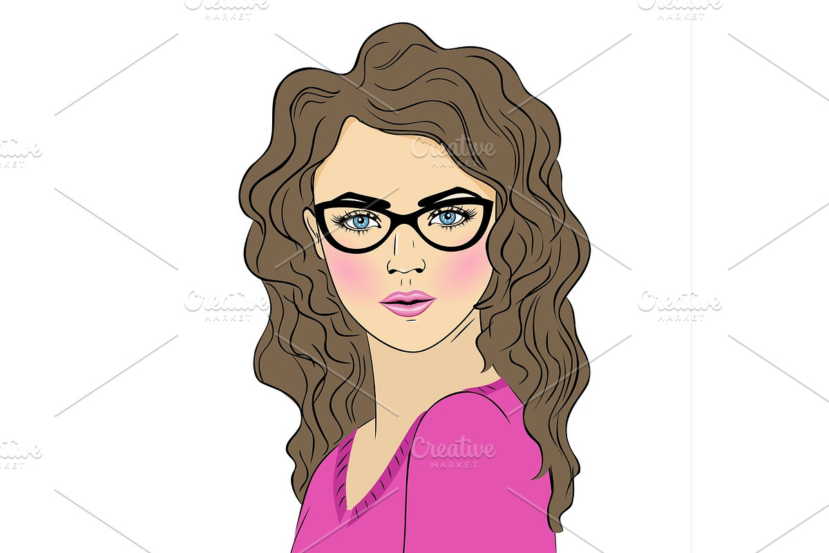 Beautiful surprised woman in the pop art comics style. Vector EPS10 illustration. Comic book girl with glasses in Illustrations - product preview 8