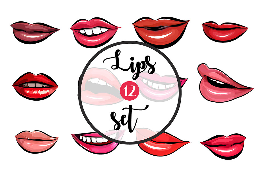 12 lips set. in Illustrations - product preview 8
