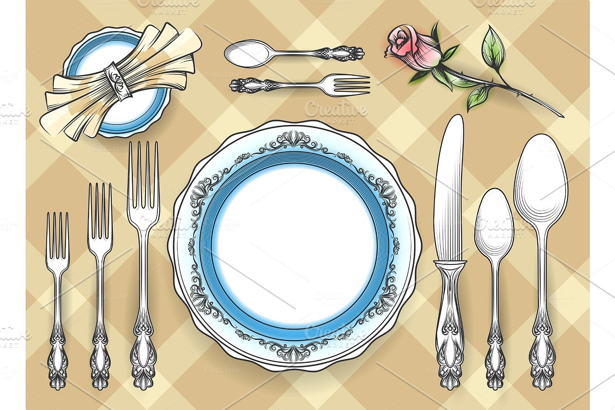 Cutlery set sketch in Illustrations - product preview 8