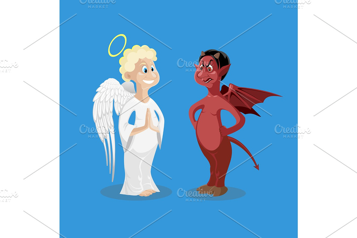 Religion characters. Kind angel and cruel devil in Illustrations - product preview 8