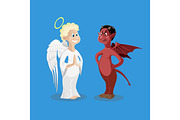 Religion characters. Kind angel and cruel devil