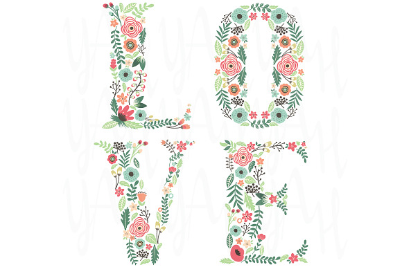 Floral LOVE Wedding Set in Illustrations - product preview 1