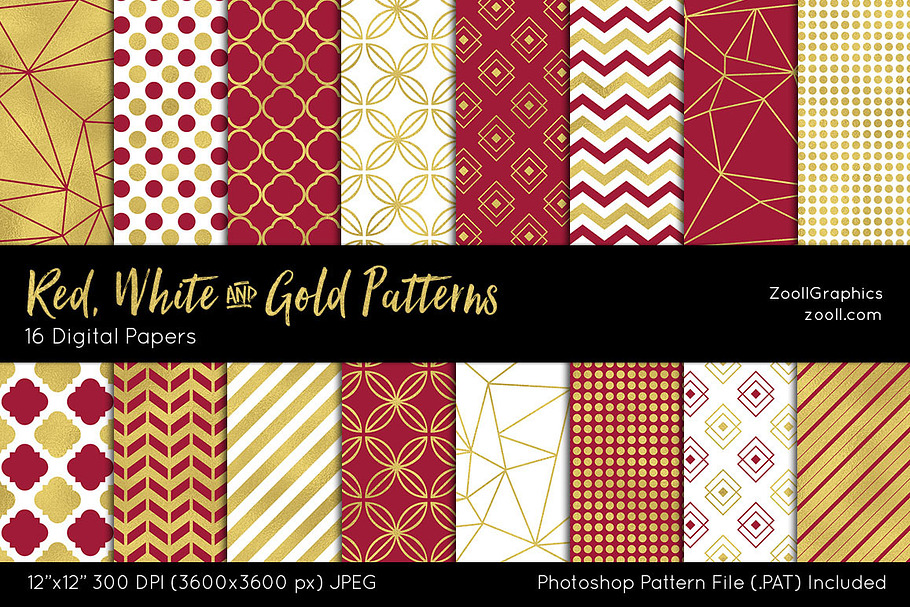 Red, White & Gold Digital Papers