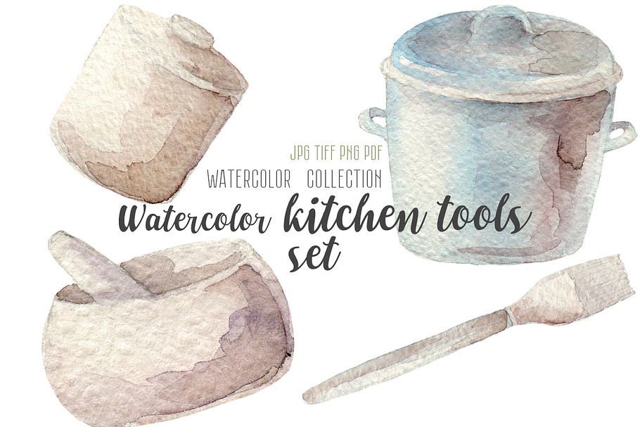 Watercolor kitchenware set in Illustrations - product preview 8