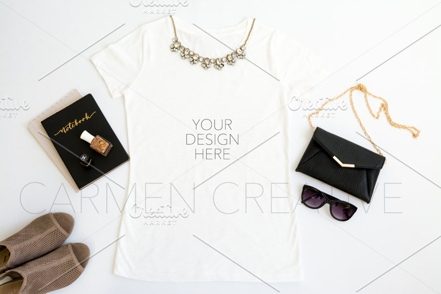 Flat Lay White T-shirt Mockups  in Product Mockups - product preview 8