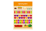 Products on groceries store shelves