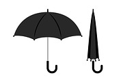 Open and folded black umbrella