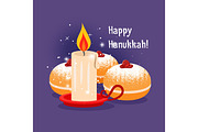 Candle and jewish baking hanukkah illustration