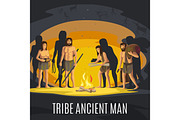 Ancient men making fire in cave