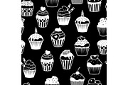 Black and white cupcakes pattern