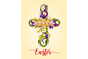 Easter cross made up of flowers greeting card design