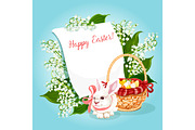 Easter rabbit, egg greeting card with copy space