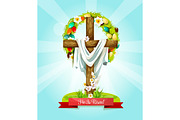 Easter Sunday Cross with flowers greeting card