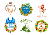 Easter Day cartoon label set for holiday design