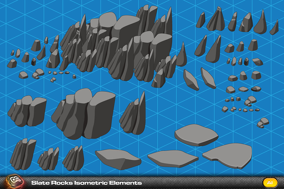 Slate Rock Isometric Elements in Objects - product preview 8