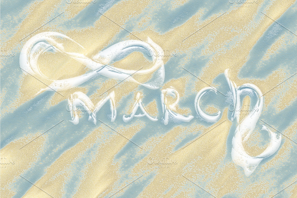 March 8 greeting card. Background for International Women's Day. Lettering made by ivory in the desert sand, creative concept in Objects - product preview 8