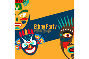 Ethno party card with cartoon masks