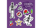 Skeleton and skull colorful stickers