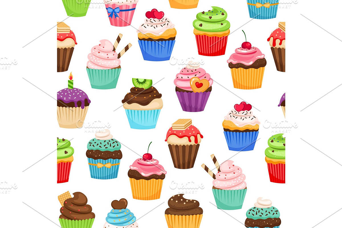 Chocolate cupcakes seamless pattern in Objects - product preview 8