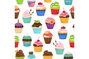 Chocolate cupcakes seamless pattern
