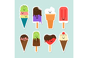 Ice cream flat cute stickers set