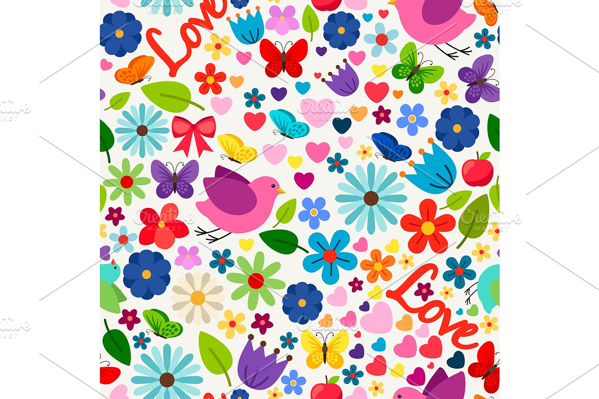 Cute spring love seamless pattern in Illustrations - product preview 8