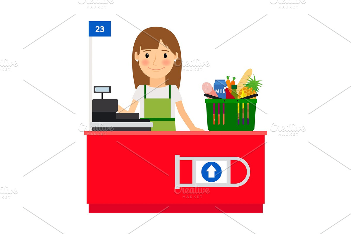 Cashier lady at her workplace in Illustrations - product preview 8
