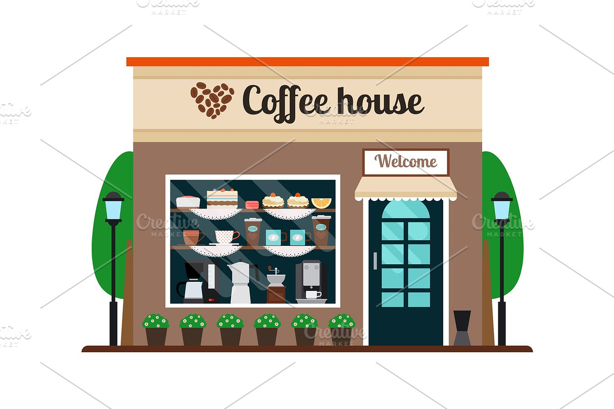 Coffee house store front in Illustrations - product preview 8