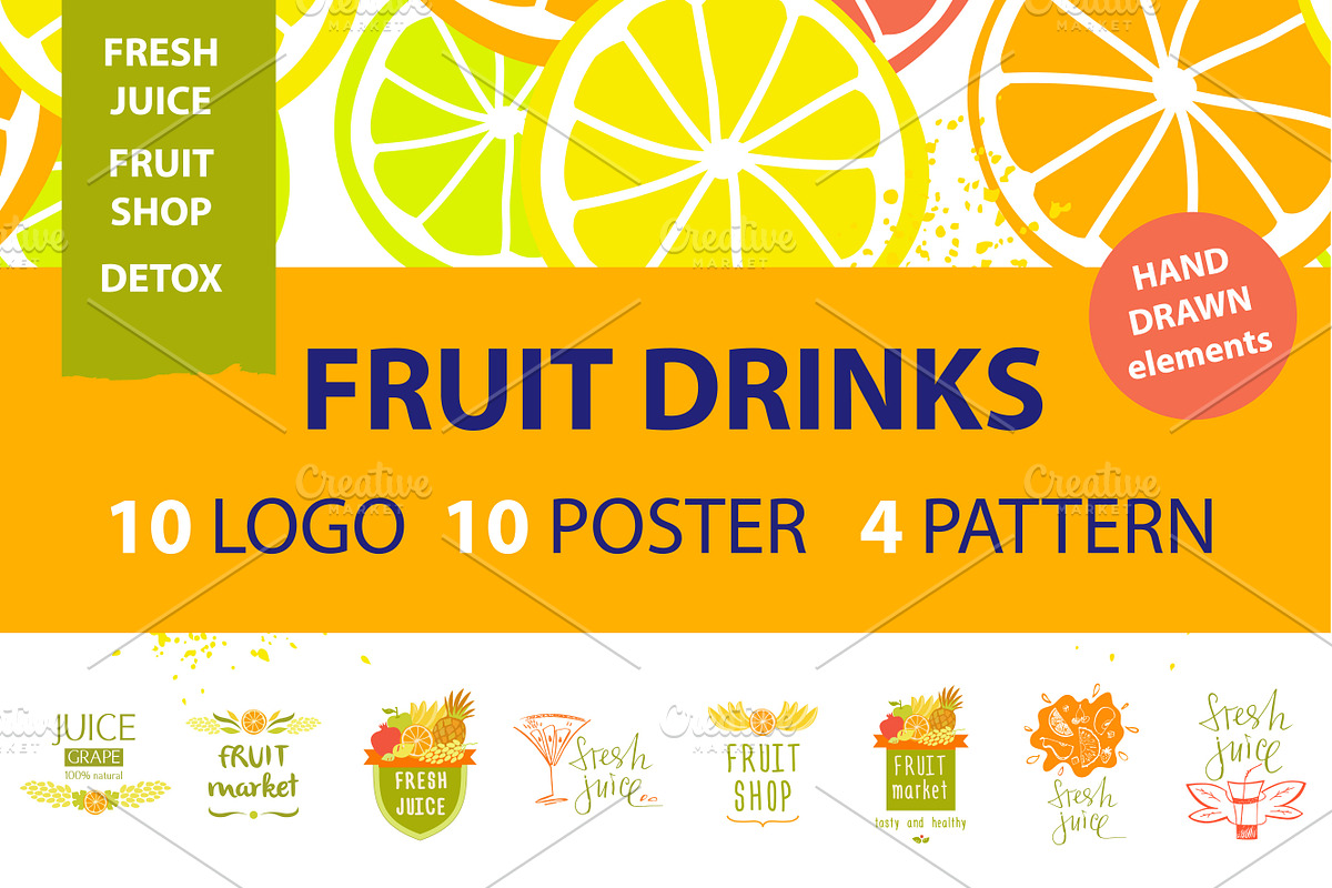 Fruit shop logo and background in Illustrations - product preview 8
