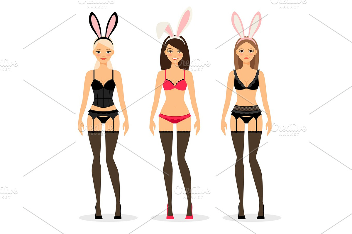 Women in lingerine with bunny ears in Illustrations - product preview 8