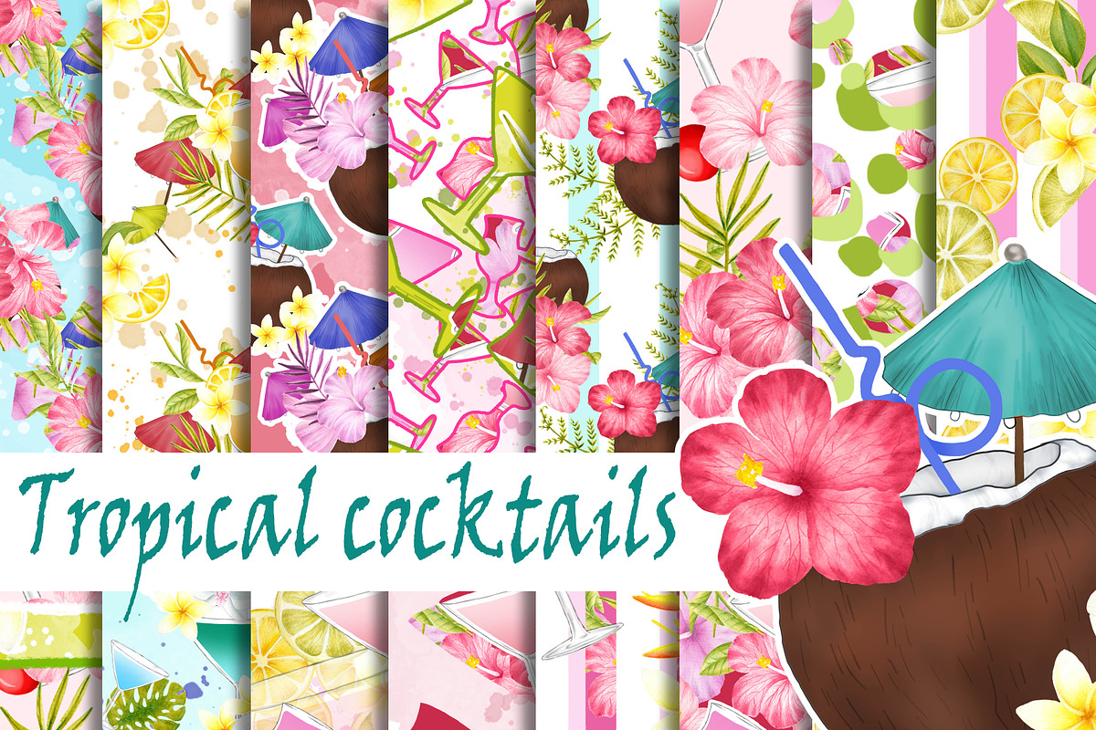 Tropical cocktail digital paper pack in Patterns - product preview 8