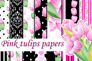 Pink tulips digital seamless pattern