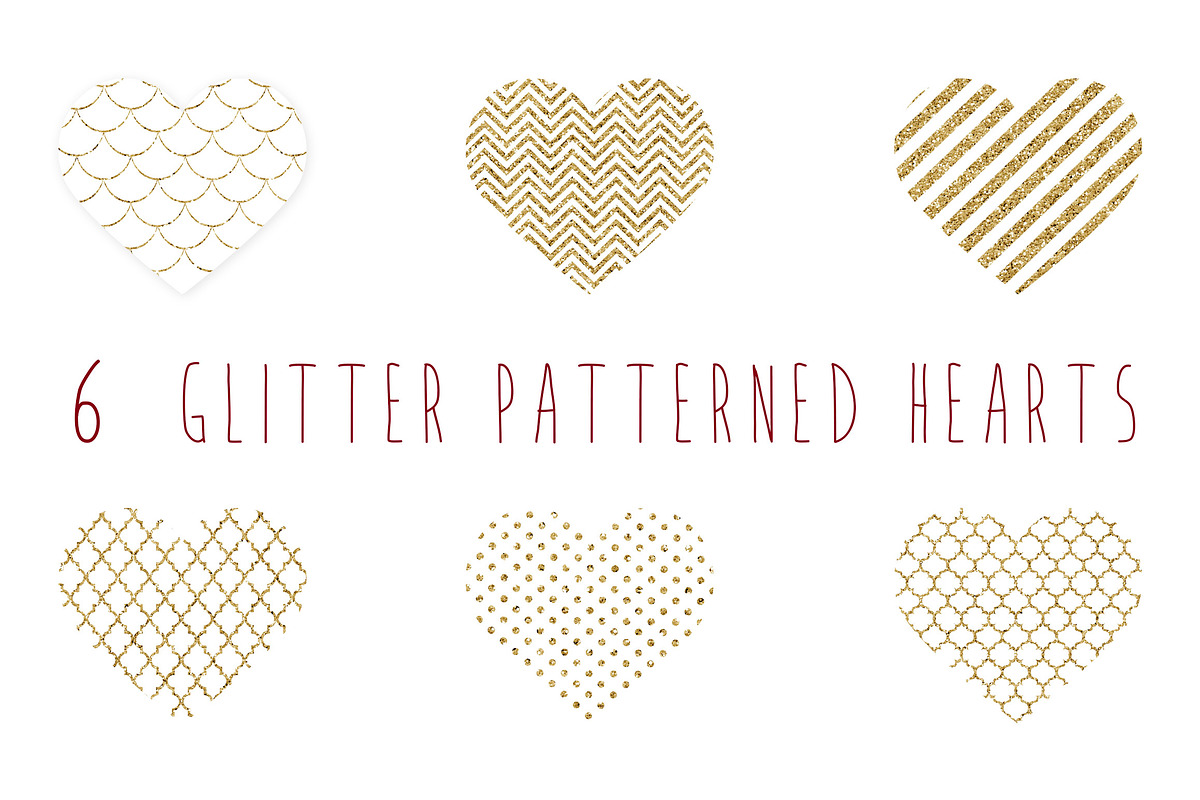 Glitter patterned gold hearts clip a in Illustrations - product preview 8