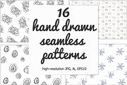 Hand drawn seamless pattern set 