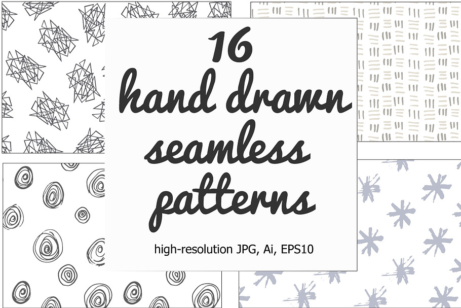 Hand drawn seamless pattern set  in Patterns - product preview 8
