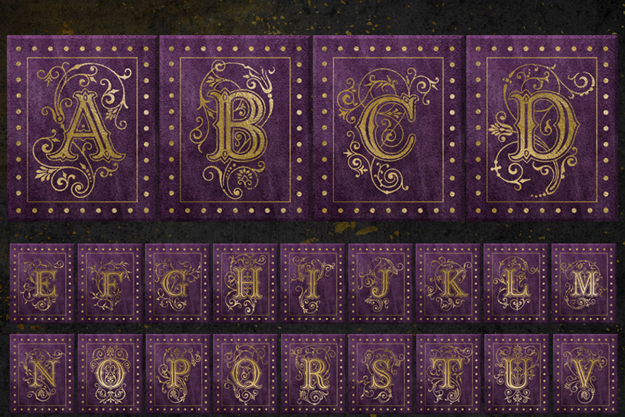 Purple and Gold Gilded Alphabet