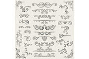 Vector set of Swirl Elements for design. Calligraphic page decoration, Labels, banners, antique and baroque Frames floral ornaments. Old paper
