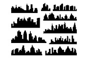 Set of vector Cities Silhouette. Black City Icons on white Background