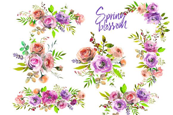 Spring Blossom Watercolor Flowers  in Illustrations - product preview 2